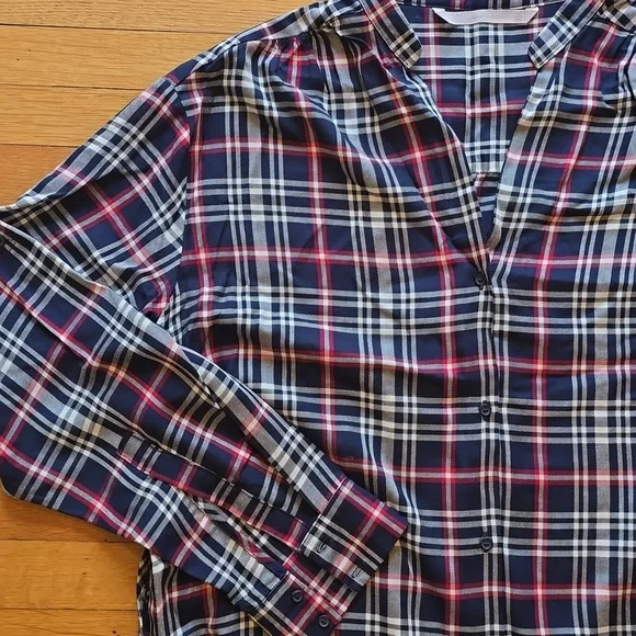 ZARA Trafaluc Collection, Plaid Relaxed Blouse, Lace Up Sides, EUC, Women's L - Picture 7 of 14